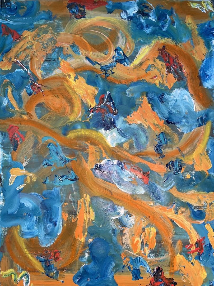 orange and blue abstract painting